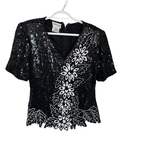 Stenay Vintage 1980's Sequin and Beaded Silk Top Size M Holiday NYE New Years - Picture 1 of 9